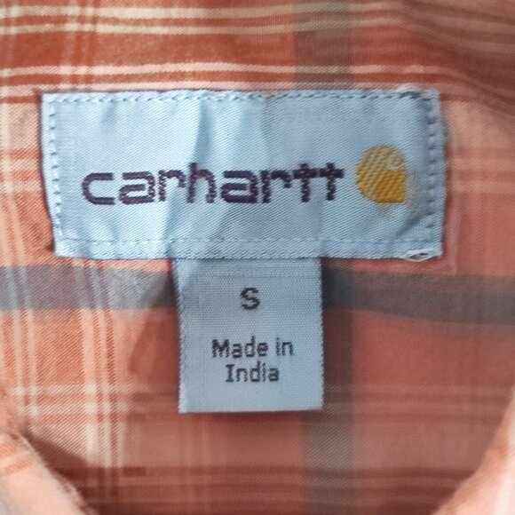 Carhartt button down shirt men's size S orange colour plaid pattern - Picture 6 of 11